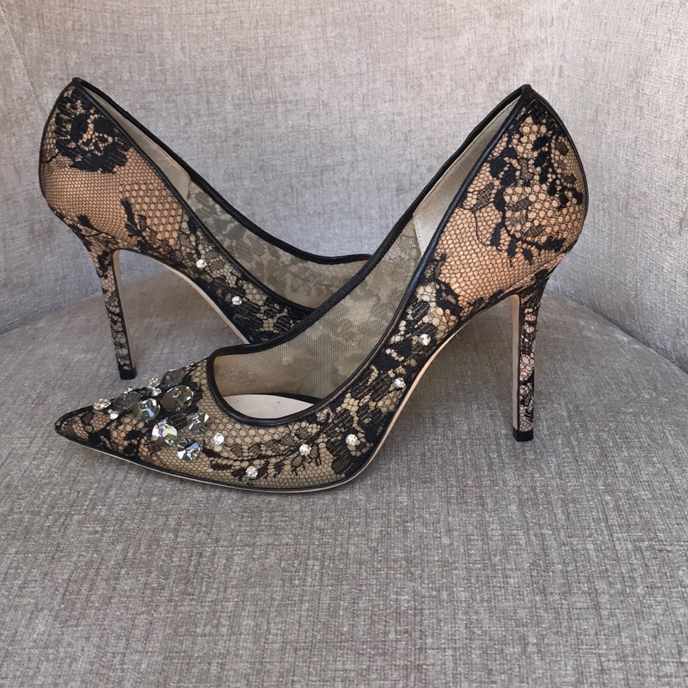 Jimmy Choo Black Lace Lyzo 100 Crystal Pumps - Picture 4 of 10